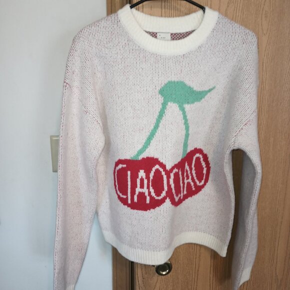 NEW A New Day™ Women's Holiday Crewneck Pullover Sweater  Cream/Red Cherries XXL - Picture 3 of 7
